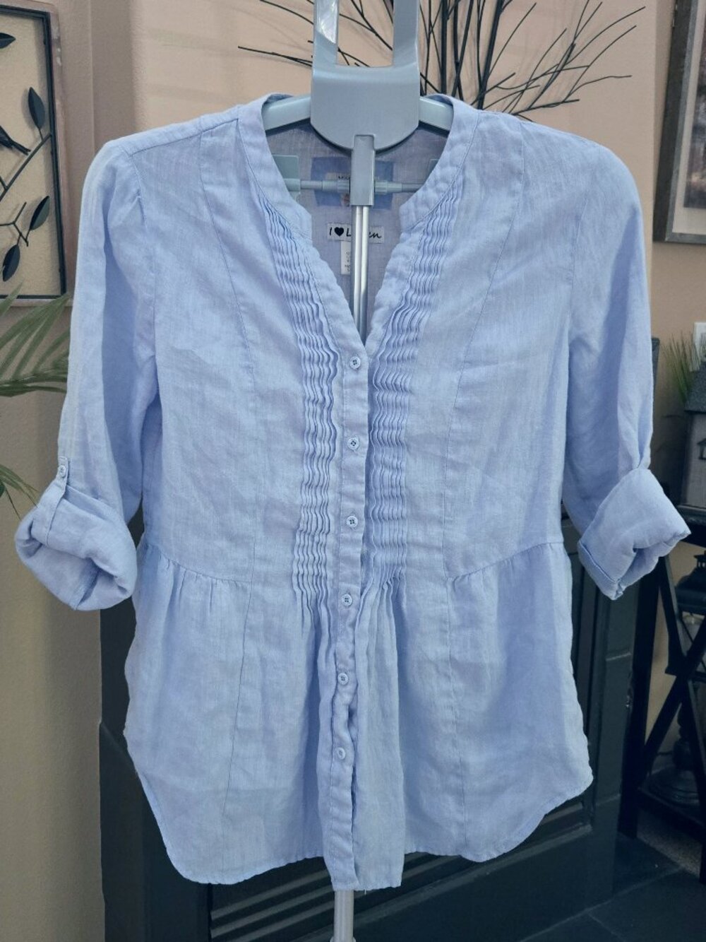 Malvin Hamburg Germany I Love Linen sz Lg / 10 linen baby blue tunic top